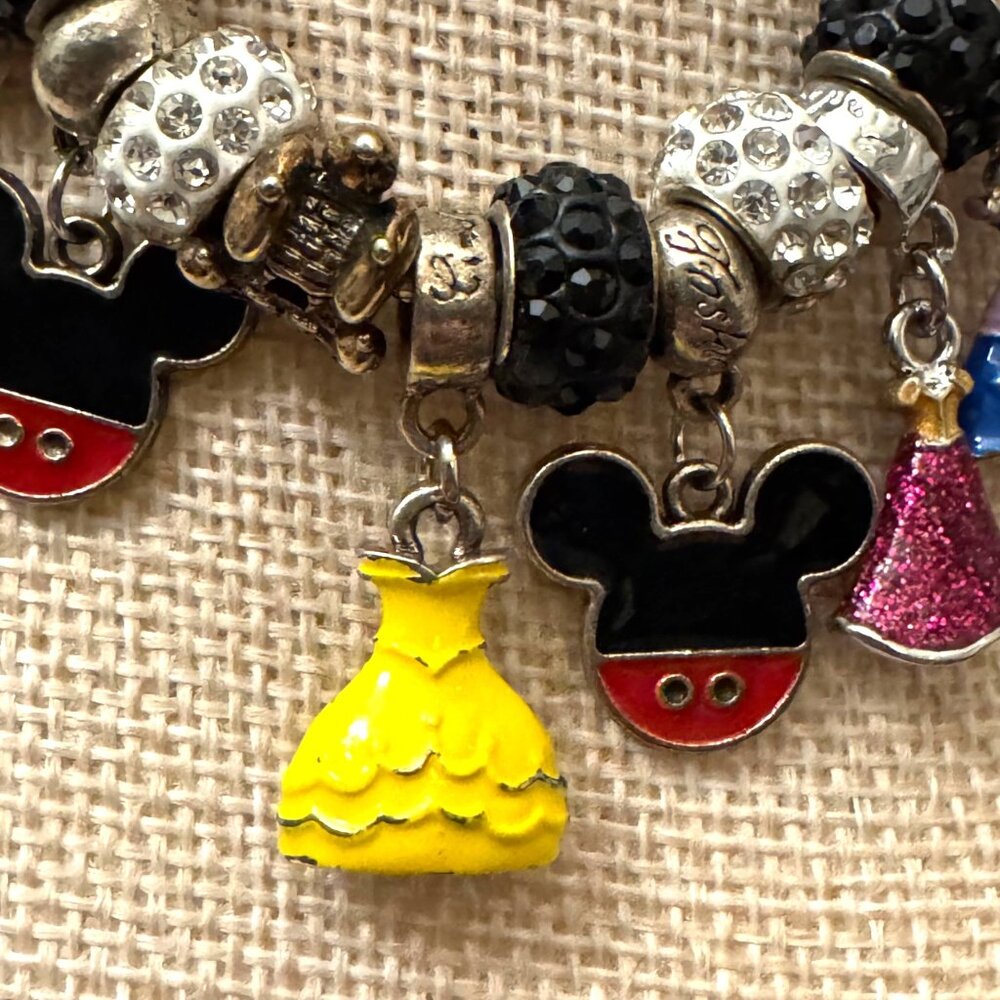 Disney-Themed Charm Bracelet Mickey Princess Dresses & Rhinestone Beads Adjustab - Picture 5 of 16